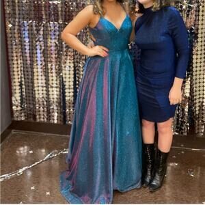 Blue/pink glitter iridescent prom dress